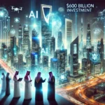 DALL·E 2025-02-20 14.49.07 - A futuristic cityscape in Saudi Arabia illuminated by AI-driven technology, with glowing data streams flowing through smart buildings and digital holo